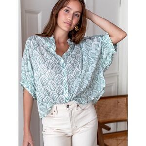 Emerson Fry India Collection MANDARIN COLLAR TOP - ELM ORGANIC Size OS